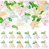 Cheriswelry 24Pcs Flower Earring Charms Acrylic Floral Bracelet Pendants Colorful Hang Ornament 18mm for DIY Craft Necklace Choker Keychain Jewelry Making