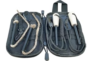 Yeeseok Fire Starter Survival Kit, Larger Ferro Rod with Striker Lanyard 3in Long Flint and Steel, 13.8in Wick Hemp Cord, Multifunctional Bag