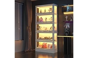 BONITURE Display Cabinet with Acrylic Glass Doors,5-Tiers Curio Cabinet with LED Lighting for Collectibles, Collectibles Toy Organizers Rack & Display Shelf Display Case Storage Cabinet, White