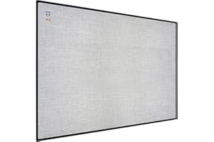 JILoffice Cork Linen Bulletin Board 48 X 36 Inch (Grey), Black Aluminum Frame Wall Mounted Board Memo Pin Board for Office Home and School