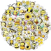 50 Pieces Cute Cartoon Bee Stickers for Water Bottle, Waterproof Vinyl Stickers for Laptop Skateboard Guitar Phone Car Decals, Insect Honeybee Stickers for Teens Adults