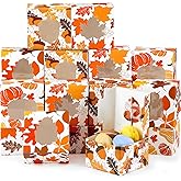 Dispowreath 24 Pcs Thanksgiving Fall Treat Boxes with Window Yellow Maple Leaf Pumpkin Printed Candy Cookie Boxes Paper Gift Container Autumn Party Favor for Fall Cookie Goodie Candy Party