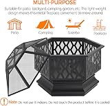 Yaheetech 66 cm Hex Fire Pit Wood Burning Outdoor Fire Bowl with Spark Screen view 7