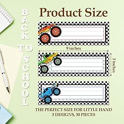 30 Name Tags for Classroom Cubbies, 3x9 in Trucks