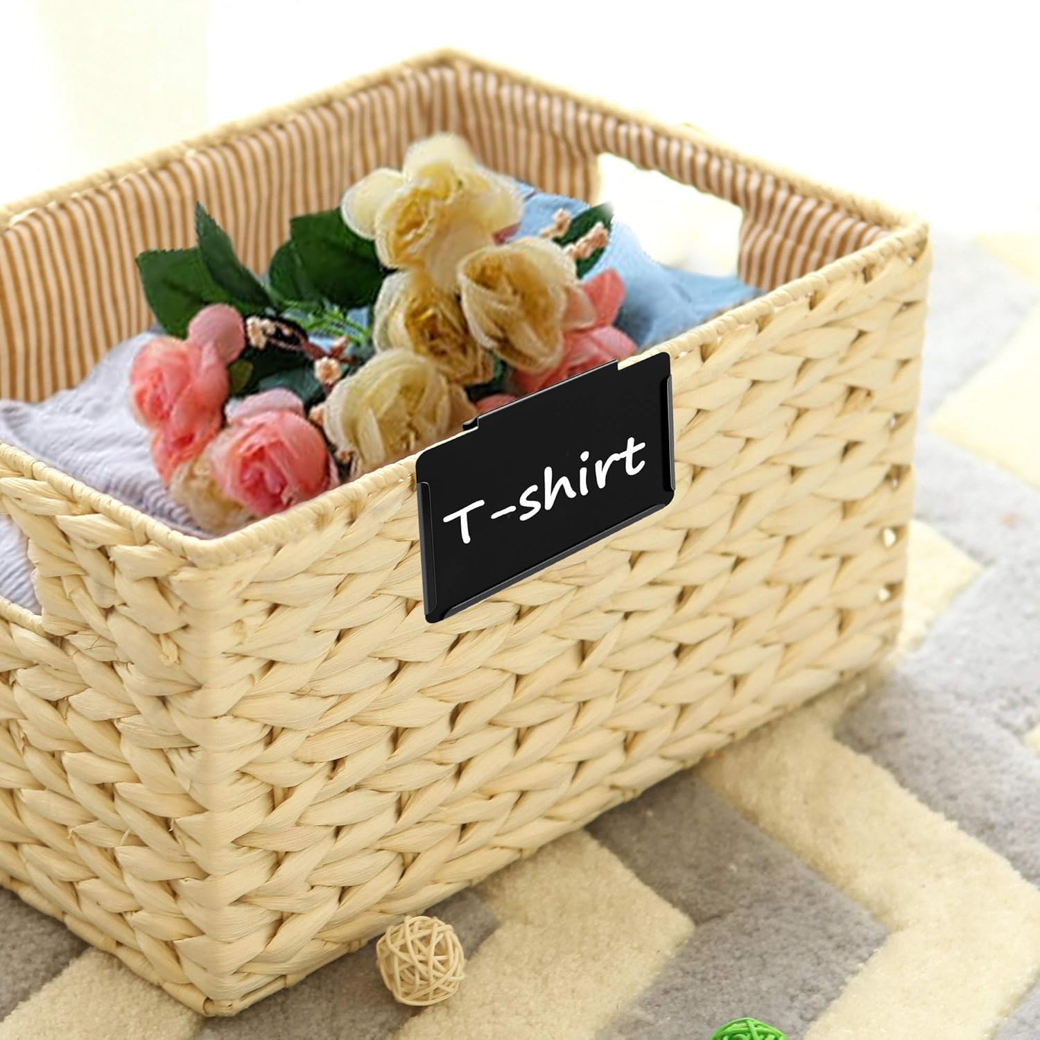 Black Basket Label Clips Removable Labels Metal Clip On Label Holders Pantry Labels for Storage Basket Bins/Box (6 Chalk Labels + 1 White Chalk Marker) : Office Products