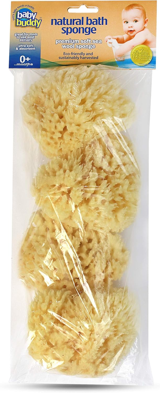 BABY BUDDY Ultra Soft Premium Sea Wool Sponge, 4in, Brown, 4 Pack, 4 count (Pack of 1)