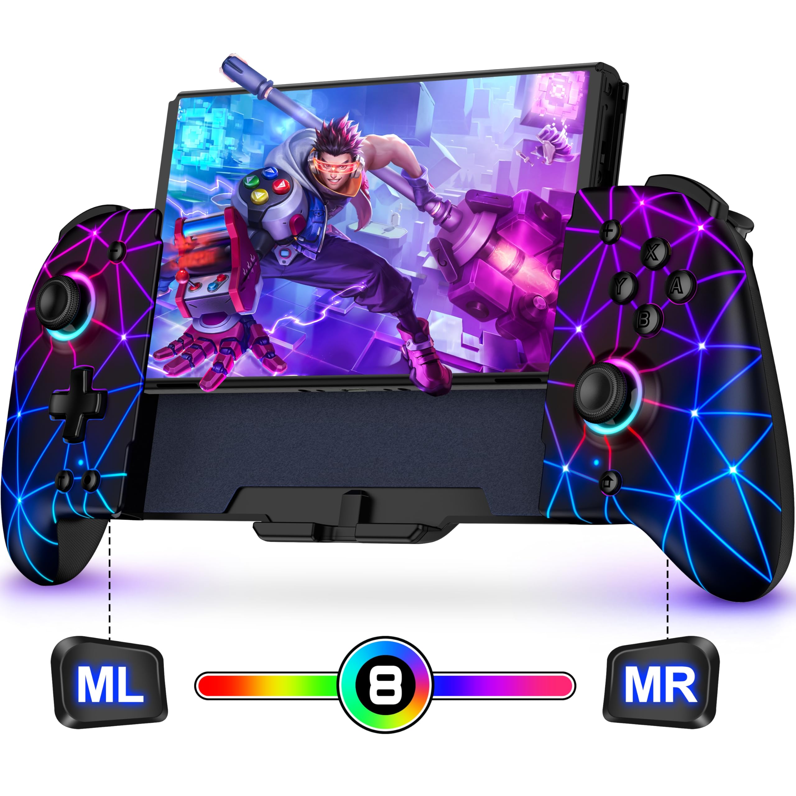 Photo 1 of Hall Effect Joystick Controller for Nintendo Switch/OLED, Wireless One-Piece Handheld Switch Joypad - Macro, Adjustable RGB Light, Ergonomic Grip, Turbo, Diamond Pattern