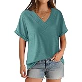 GKBK Womens Short Sleeve T Shirts V Neck Loose Fit Shirts Summer Casual Basic Tee Tops