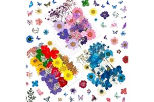 LUCISKY 204 Pcs Pressed Dried Flowers for Resin and Nails, Natural Real Flowers Leaves and Butterfly Stickers for Scrapbooking DIY Art Crafts