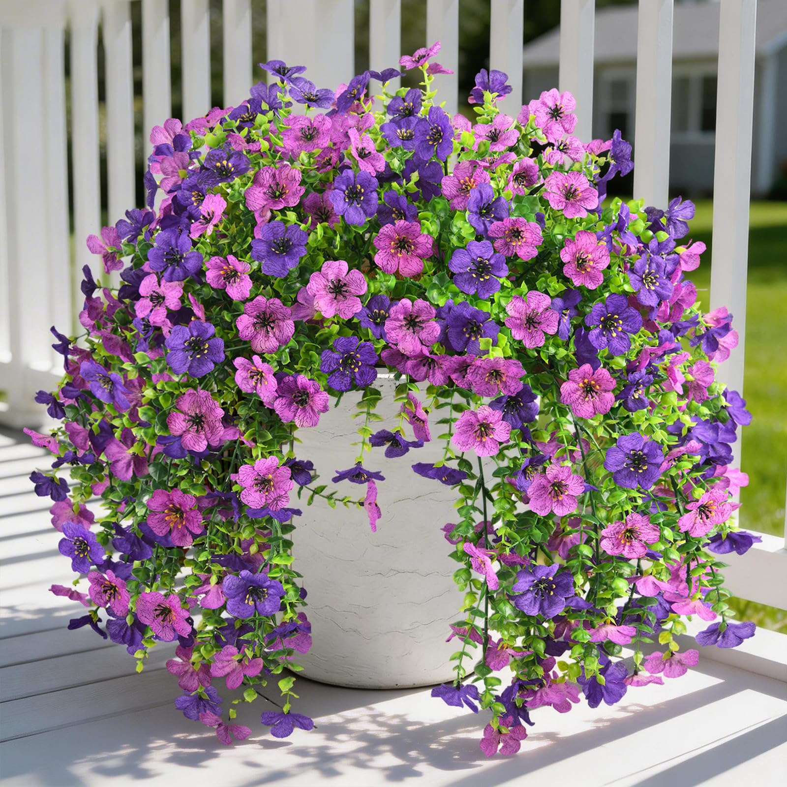 Artificial Fake Flowers Plants for Outdoor Spring Summer Decoration, 2 PCS Faux Silk Daisy Flowers No Fade UV Resistant Realistic for Outside Home Planter Porch Patio Balcony Yard Decor (Purple)
