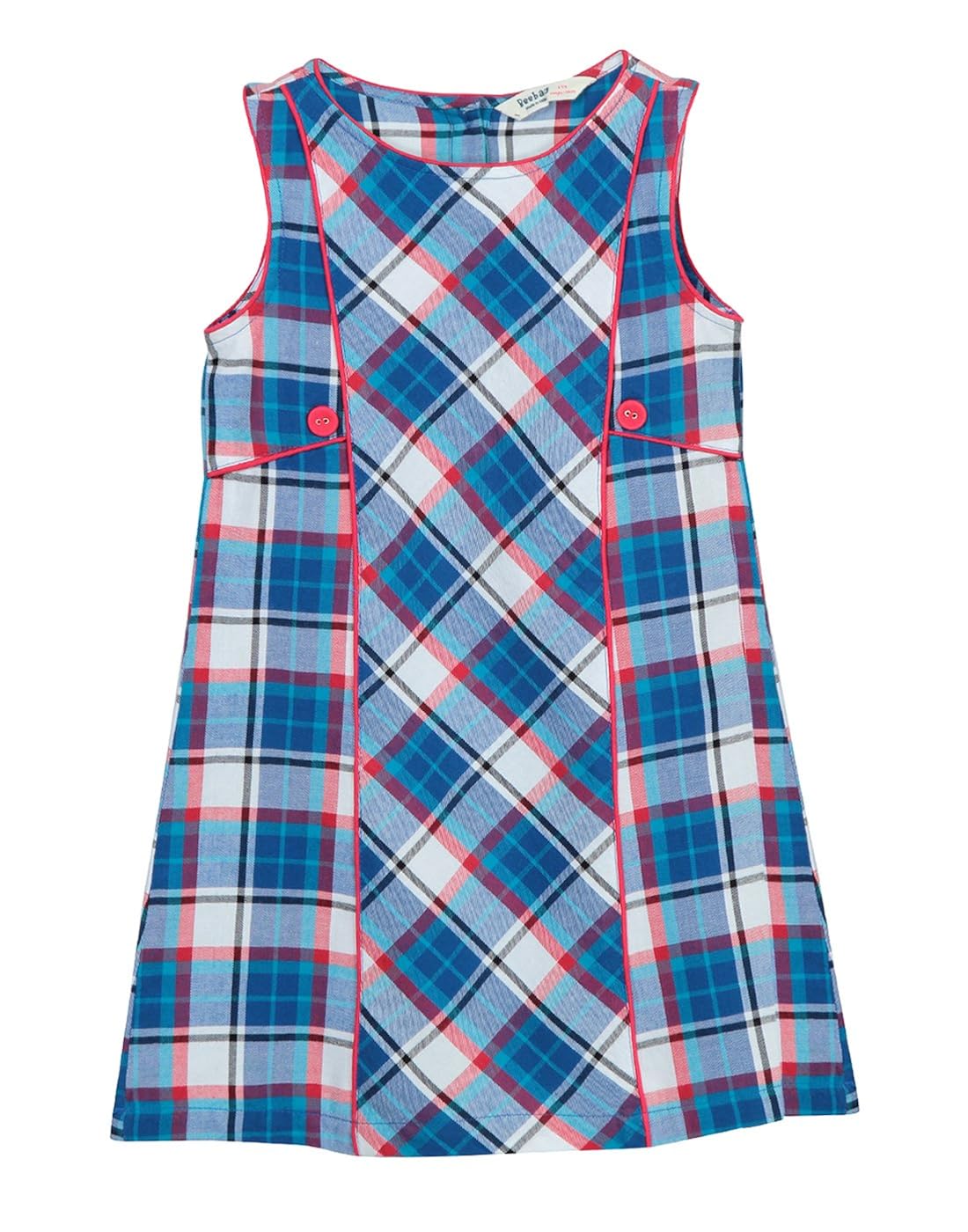 blue check pinafore dress