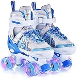 TOMSHOO Roller Skates for Girls Kids Child Beginners 4 Sizes Adjustable with Light up Wheels Skates for Indoor Outdoor