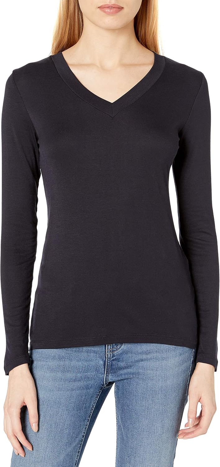  Brand - Daily Ritual Women's Fluid Knit Long-Sleeve V-Neck Shirt: Clothing