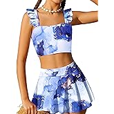 Arshiner Girls Swimsuit 3 Piece Bathing Suits Cute Bikini Tankini Sets Teen Ruffle Swimwear with Cover Up Skirt