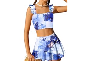 Arshiner Girls Swimsuit 3 Piece Bathing Suits Cute Bikini Tankini Sets Teen Ruffle Swimwear with Cover Up Skirt