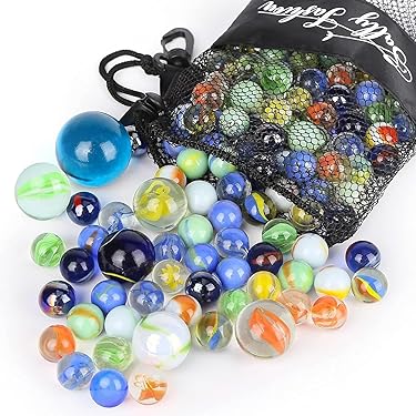 Moses Juego De Canicas Clásico – 26 Canicas De Cristal (6 Grandes Y 20 Pequeñas) + Arco De Madera, Multicolor
