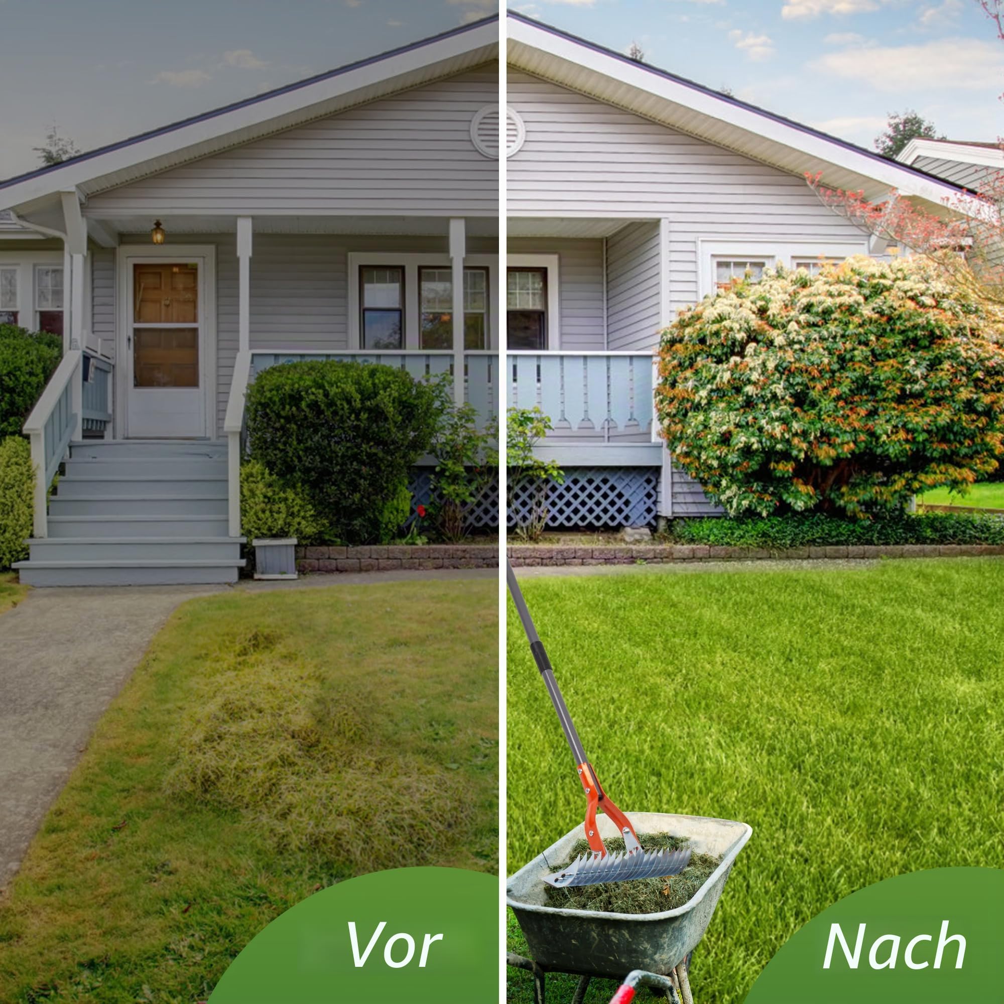 Walensee Vertikutierrechen mit Verstellbarem Stiel, Robuster Rasenrechen aus Stahl zum Entfernen von Moos, Filz, Unkraut & Trockengras, Gartenrechen für Rasenpflege & Lawn Care 7
