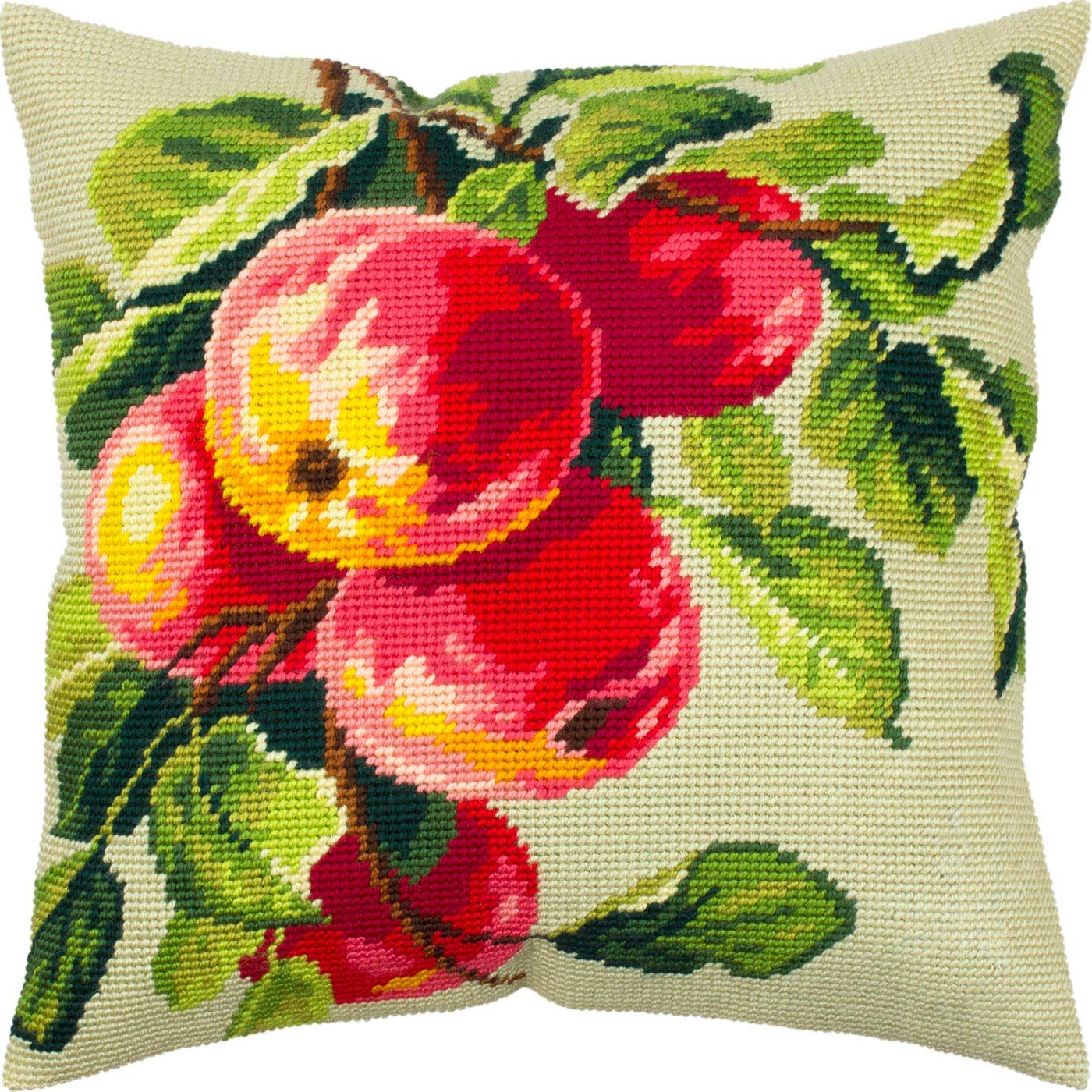 Brvsk Apple Tree Branch. Stamped Cross-Stitch Kit w/Printed Tapestry Canvas (40 × 40 cm) — Stamped Cross-Stitch Cushion Kit for Creative Home Décor — Needlework Kit for Adult Beginners