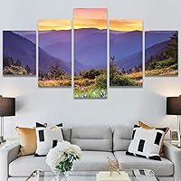 SIGNWIN 5 Panel Canvas Wall Art Modern Art Expressive Landscape Modern Mountain Top Multicolor Photography for Home Decorations Ready to Hang - 60