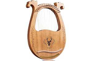 TienClef Lyre Harp 16 Metal String Ancient Greece Style Classical Shaped Deer Pattern Lyra Box Type Harp with Tuning Wrench and Instruction Guide for Adult kids and Beginner Deer Natrual Full