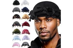 Babalet Halo Turban for Men Women Satin Lined Durag Head Wraps Skull Cap Pre-Tied Tassels Braid Beanie Vintage Twist Bonnet