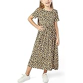 EASWEET Girls Maxi Dress Bamboo Viscose Short Sleeve Flowy Casual Girls Summer Dress