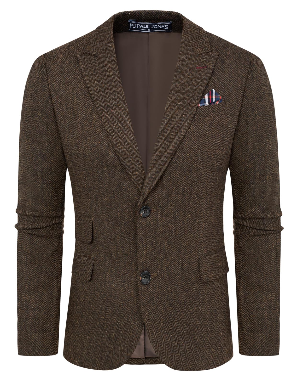 Photo 1 of Men's Vintage Herringbone Tweed Blazer Peak Lapel Wool Blend Jacket Brown Herringbone L