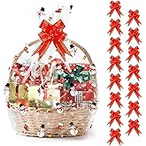 Christmas Cellophane Bags for Basket, 20x28 Inch Large Cellophane Christmas Bags, 15 PCS Xmas Cellophane Wrap Bag with Pull Bows, Plastic Clear Gift Bag for Xmas Basket Holidays Gift Wrapping(Snowman)