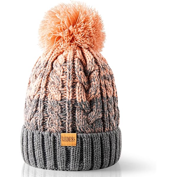 Timberland Pom Pom Fair Isle Beanie Women’s One Size Peach Grey Women main image 4