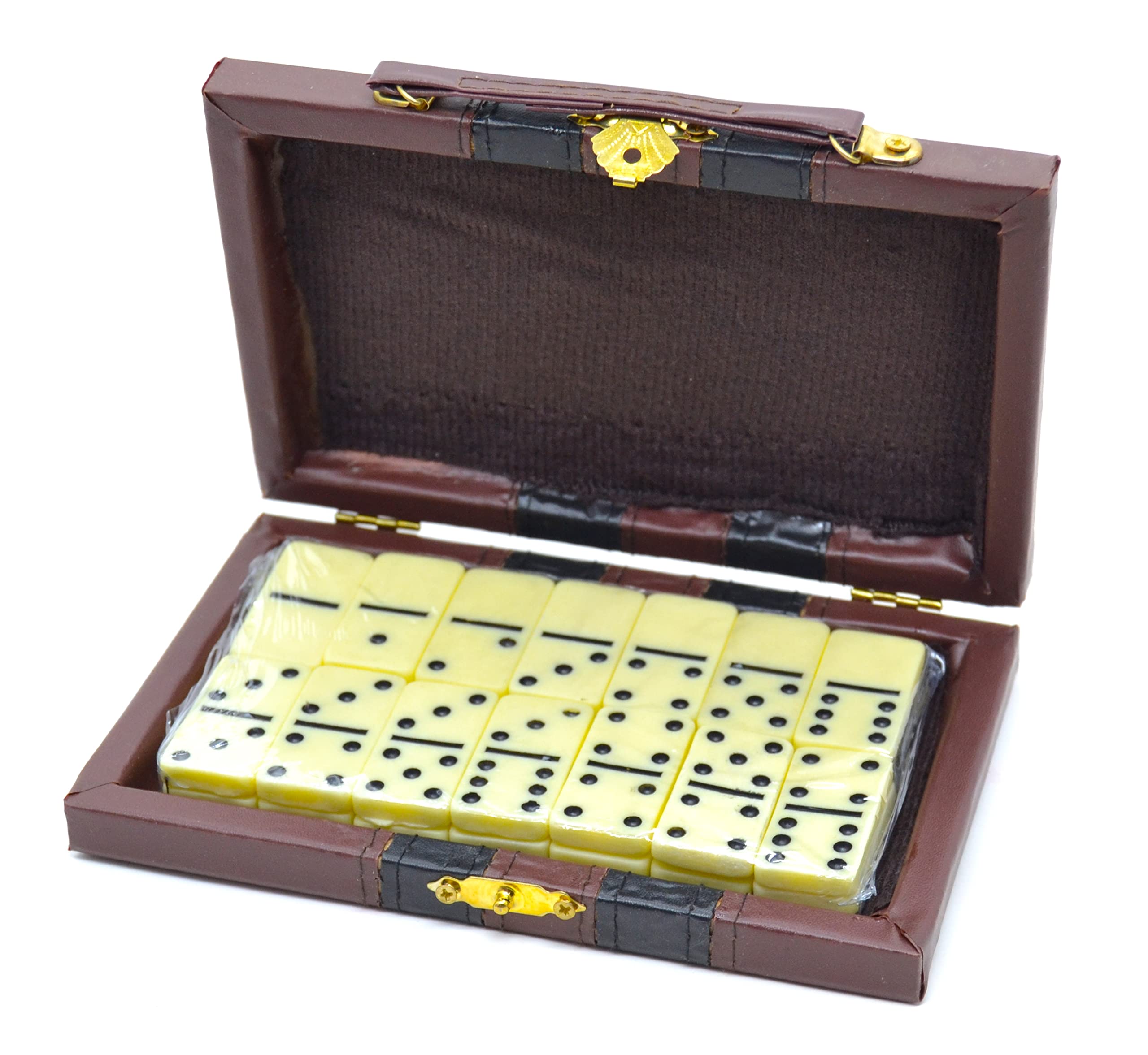 Portable Domino Briefcase Double Dots 6. 28 Pieces Travel Box. 16CM 11CM 3CM, Whist, Matador, Muggins (All Fives). Texas 42, Chicken Foot, Concentration, Five Doubles, Mexican Train