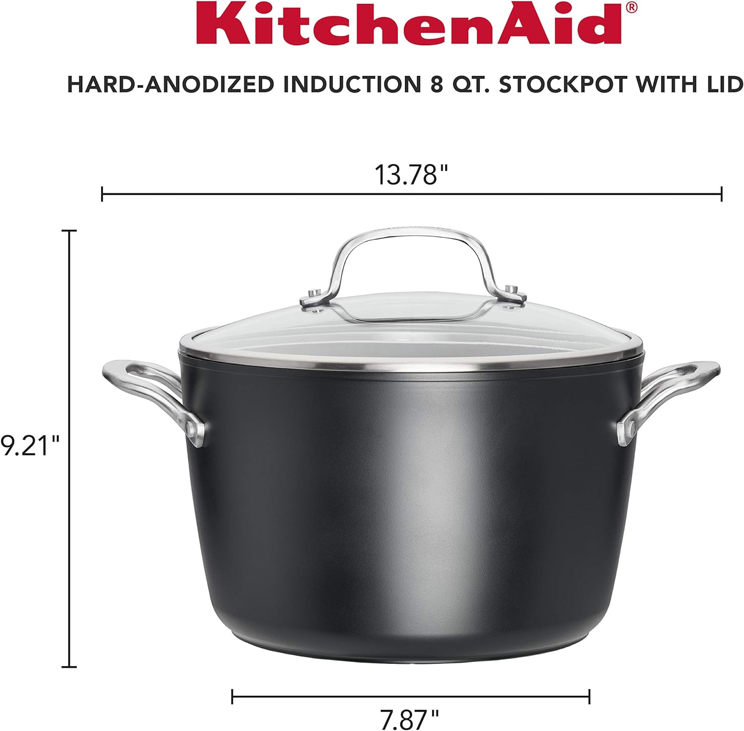 KitchenAid Hard Anodized Induction Nonstick Stock Pot/Stockpot with Lid, 8 Quart, Matte Black: Kitchen & Dining