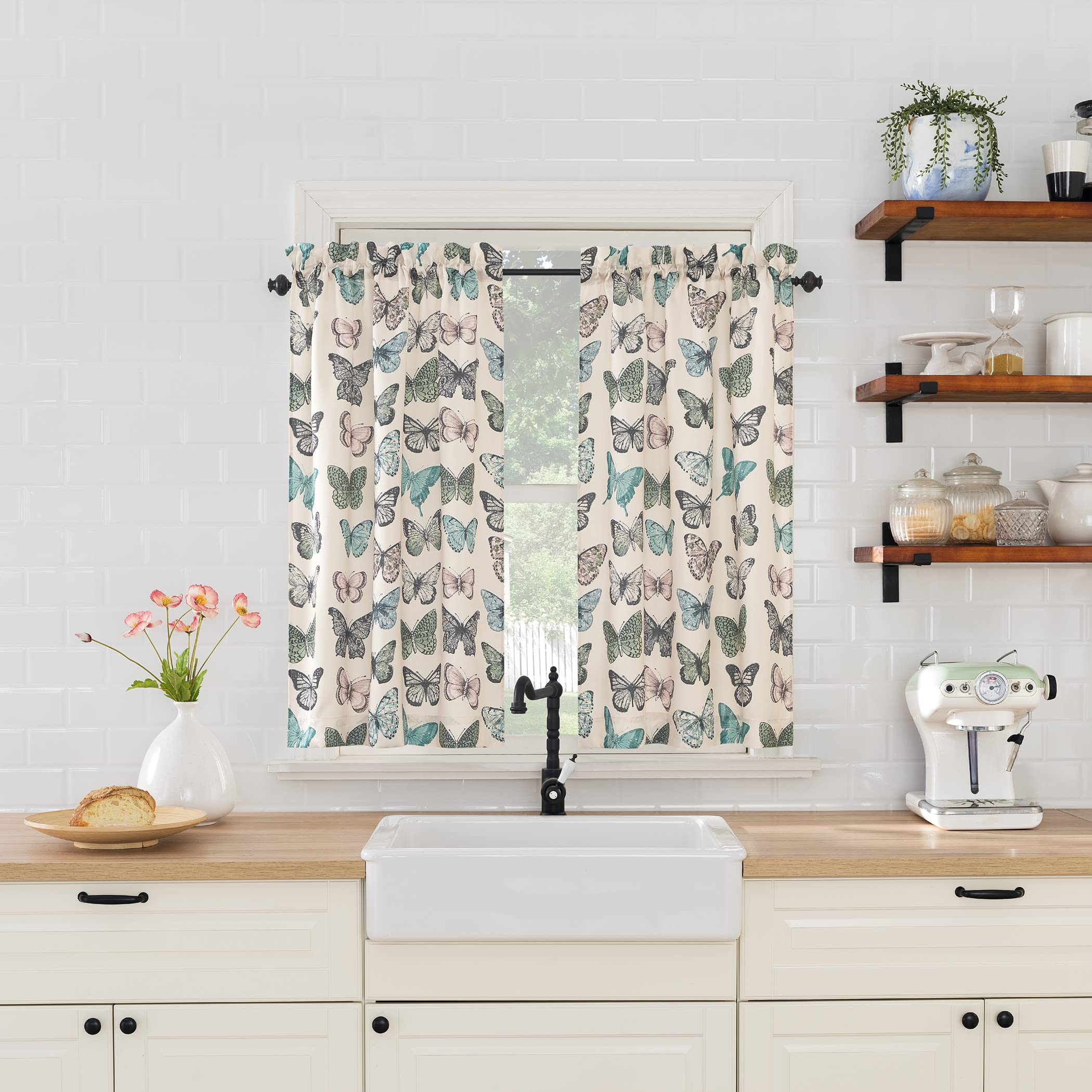 No. 918 Magdalena Crushed Sheer Voile Rod Pocket Kitchen Curtain Tier Pair, 56" x 36", Blue