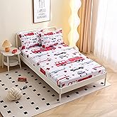 Yasida Full Size Sheets Fire Truck Bedding for Kids, Police Car Firemen Car Vehicle Helicopter Fitted Sheets for Boys and Girls 3 Pieces Bed Fitted Sheet and 2Pillowcases Set