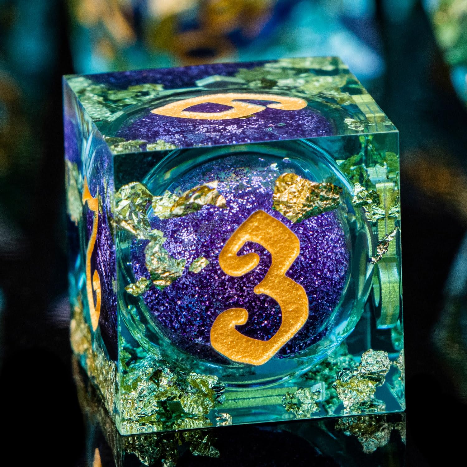 ARUOHHA Liquid Core DND Dice Set, 7pcs Resin Sharp Edged Dragons Dice RPG Role Playing Games Purple Blue Dungeons Polyhedral Dice with Gift Box D20 D12 D10 D8 D6 D4 — image 1