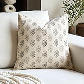 FIOUOVO Floral Vintage Throw Pillow Covers 18x18 Pillow Cover Block Print Decorative Cushion Covers Farmhouse Neutral Accent Home Décor for Sofa Couch Living Room Bedroom, 1PC, Light Taupe