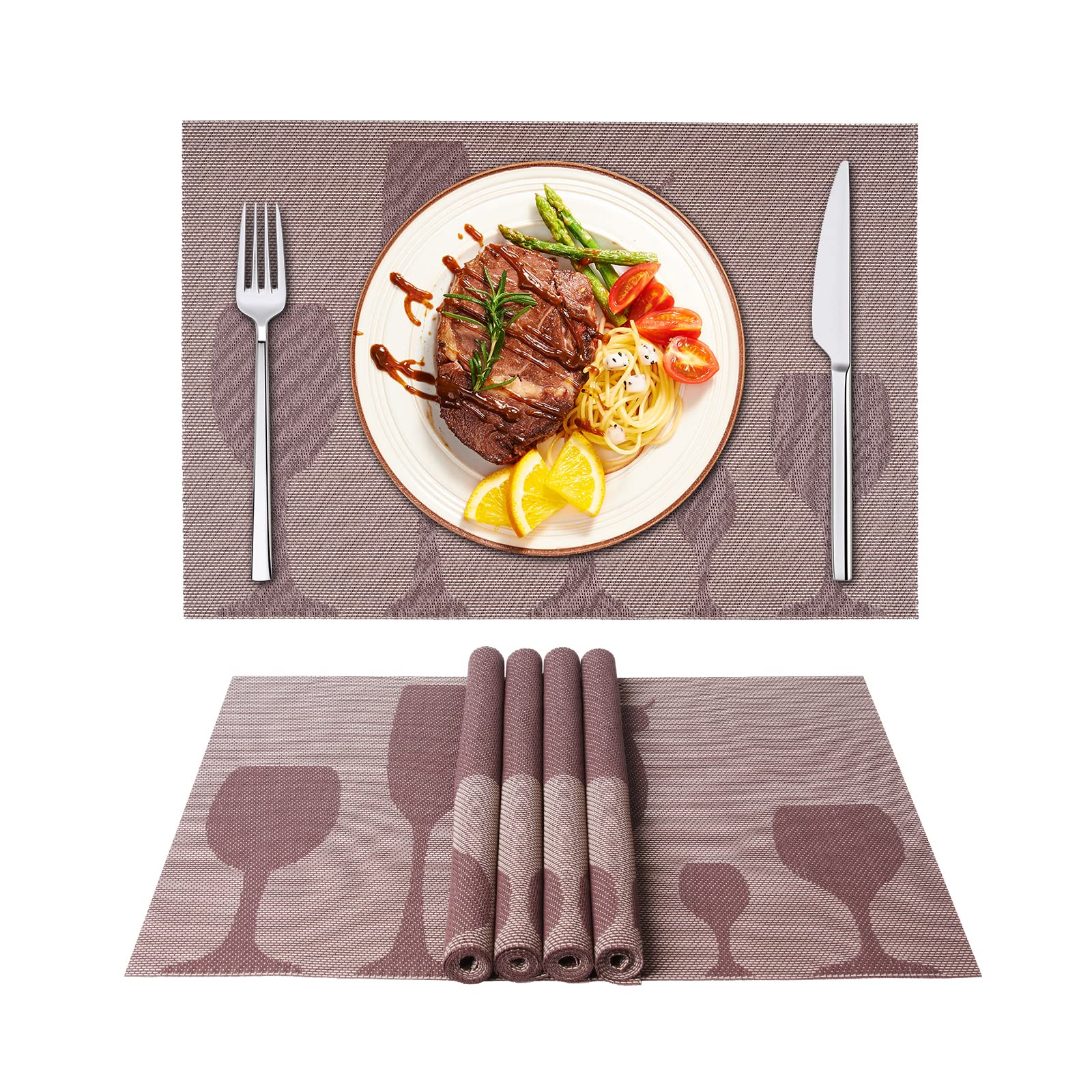 ASYOUWISH Set of 6 PVC Kitchen Table Place Mats, Non-Slip and Washable? Ecological, Ideal for the Kitchen Violet