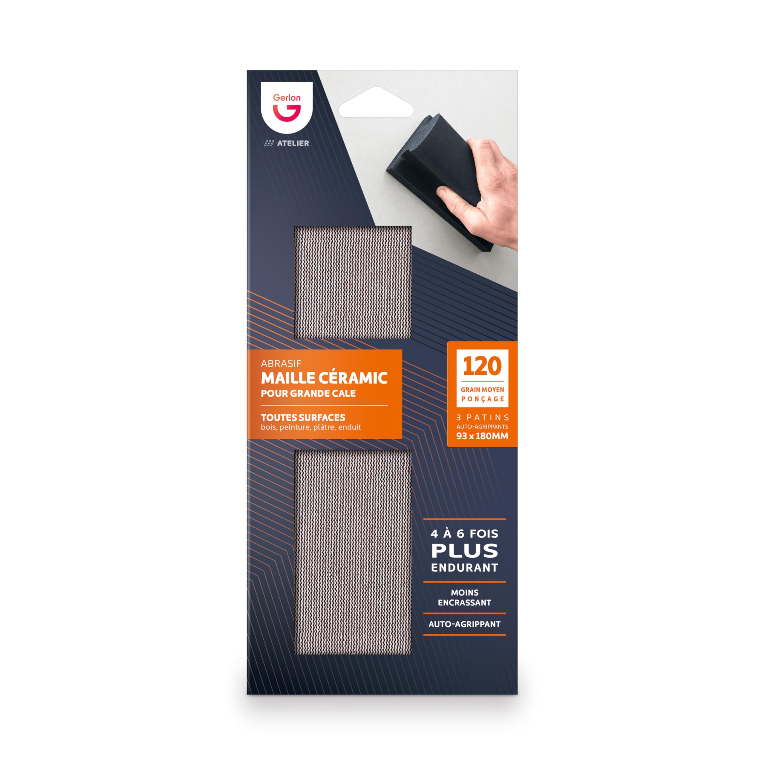 Gerlon Super Resistant Abrasive Refills Pack of 3 Ceramic Mesh 93 180 mm Medium Grit (120)