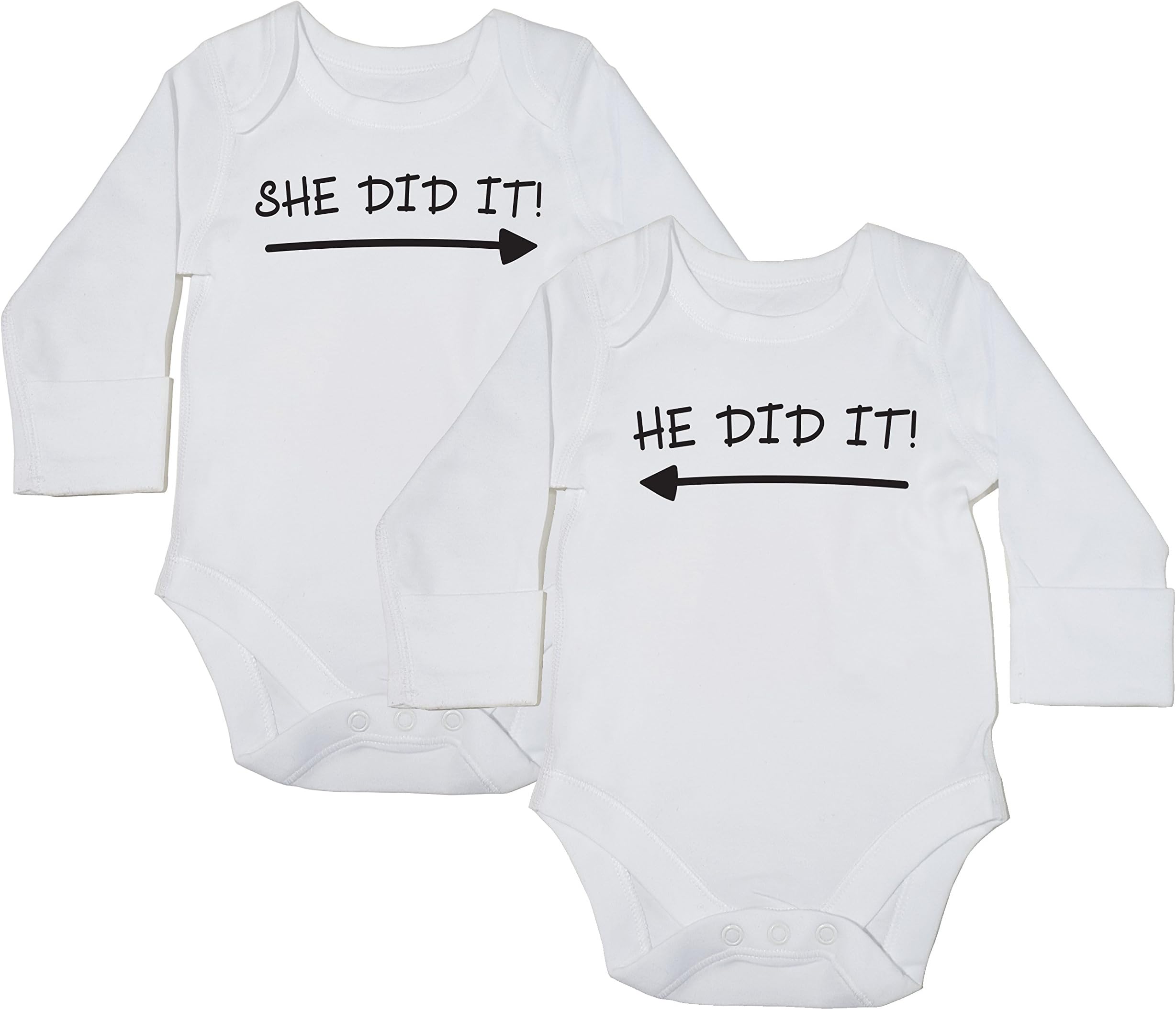 Hippowarehouse She Did It and He Did It (Twin Pack) Baby Bodysuit (Long Sleeve) Boys Girls