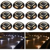 AGPTEK Solar Driveway Lights Outdoor 12 Pack, 2 Color Modes LED Deck Dock | Marine Waterproof Driveway Marker Lights for Step Sidewalk Stair Garden Pathway Walkway Yard (Warm White/Cool White, Black)