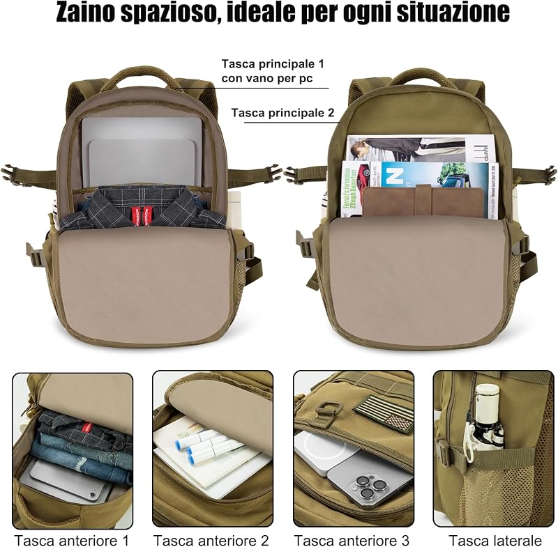 Zaino Scuola Media Superiore Ragazzo, Grande Zaino Uomo 17 Pollici Laptop, Zaini per PC portatili Impermeabile, Zainetti Casual Borsa Daypack per Ragazza Scuola Università Viaggio 10-25 Anni 50CM