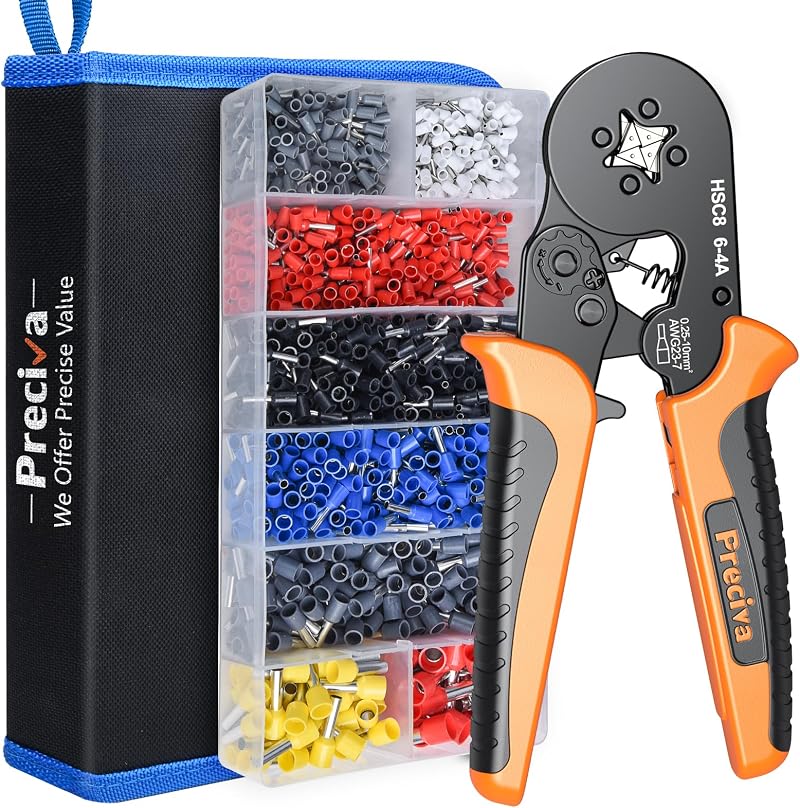 Preciva 0.25-10mm² Crimping Tool with 1200 PCS Connectors Self-Adjusting