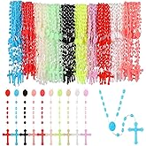 Meooeck 100/200 Pack Plastic Rosary Cross Necklaces Bulk Catholic Prayer Bead for Church Welcome Gifts Religious Party Favor