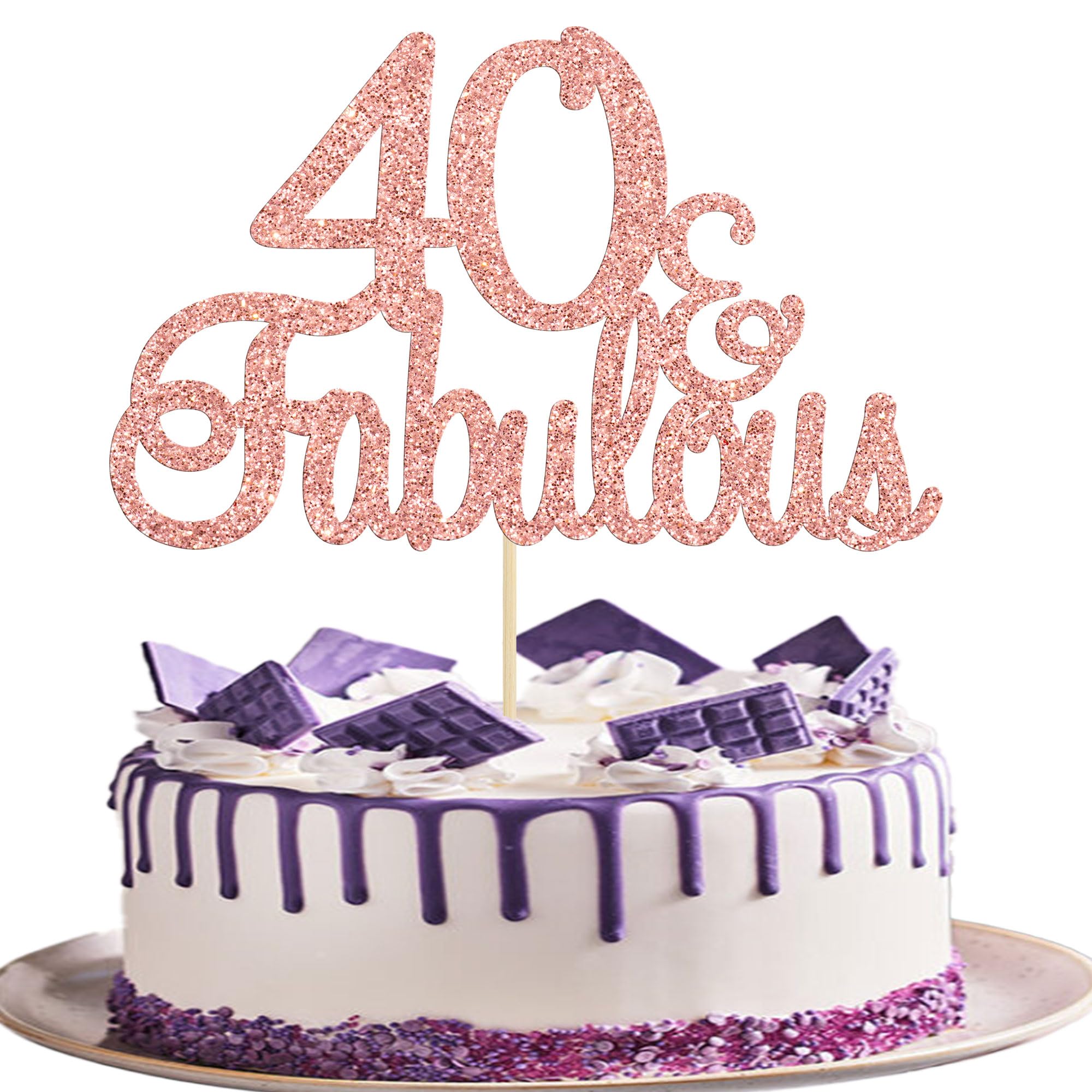 Gyufise 3Pcs 40 & Fabulous Cake Toppers Rose Gold 40 and Fabulous Cake Toppers for Happy 40th Birthday Cheers to 40 Party Decorations 40 Anniversary Birthday Cake Decorations Supplies