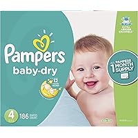 Diapers Size 4, 186 Count - Pampers Baby Dry Disposable Baby Diapers, ONE MONTH SUPPLY