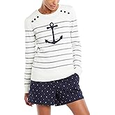 Nautica Womens Voyage Long Sleeve 100% Cotton Striped Crewneck Sweater