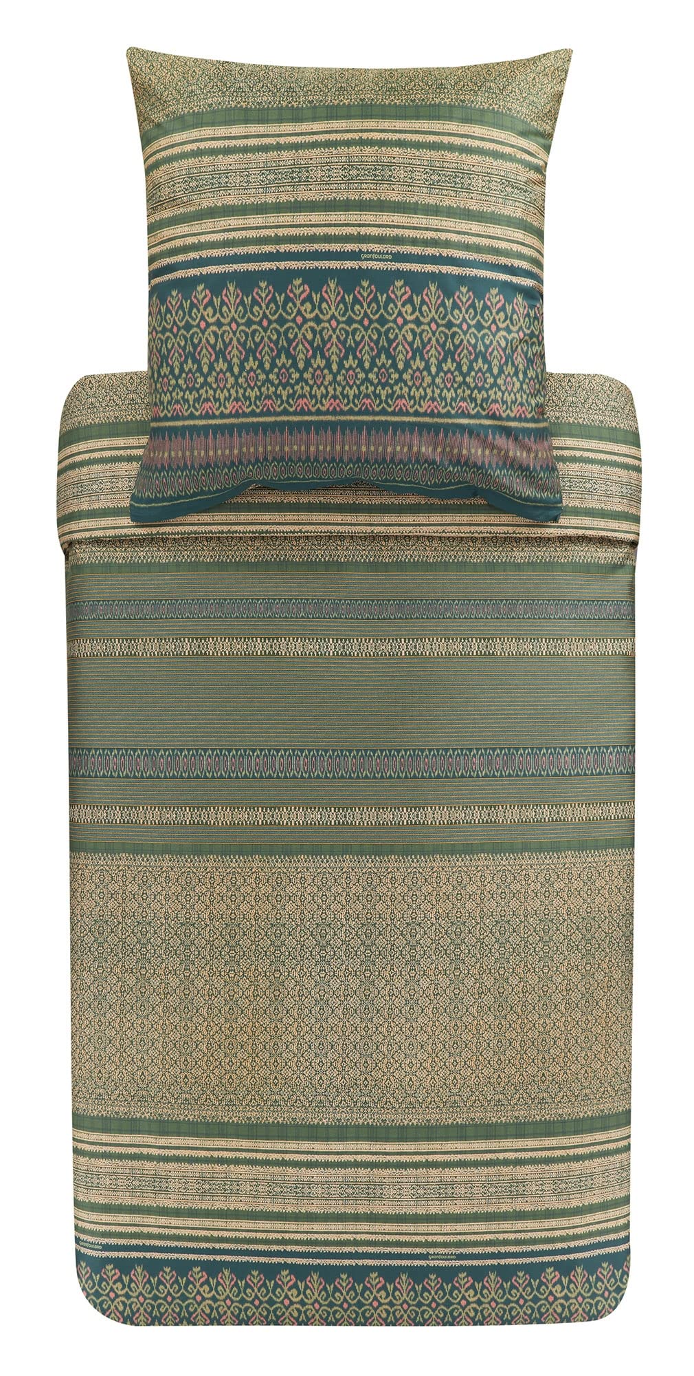 Bassetti Roccaraso V1 9323443 Bed Linen Set Cotton Mako Satin in Green 2-Piece with Zip Closure 200 x 200 cm / 80 x 80 cm