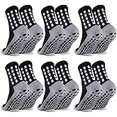 Barrlves 6 Pairs Kids Grip Soccer Socks Cushioned Non Slip Football Athletic Sports Socks for Boys Girls