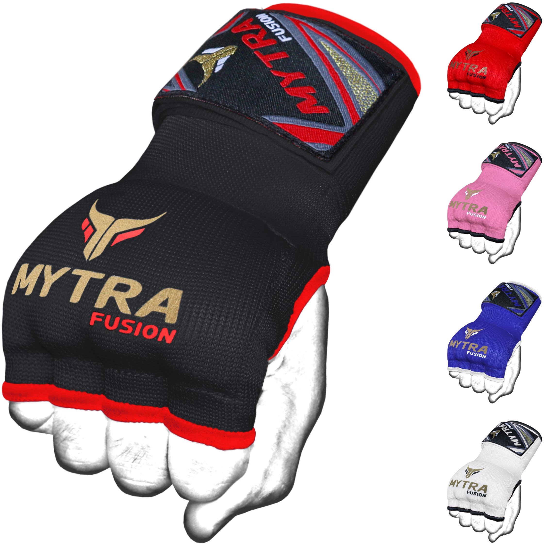Mytra Fusion Gel Padded Boxing Inner Gloves for Men & Women - Adult Knuckle Protection Boxing Wraps with 80cm Quick Elastic Wrist Strap for MMA, Muay Thai, Kickboxing & Martial Arts (Black, S/M)