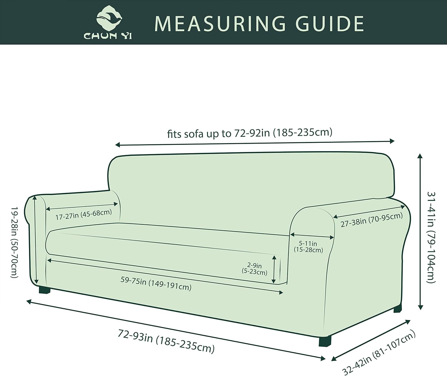 CHUN YI Stretch Sofa Slipcover 2-Piece Couch Cover Furniture Protector, Settee Coat Soft with Elastic Bottom, Checks Spandex Jacquard Fabric, Large, Gray: Furniture & Decor