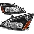 Auto Dynasty Headlights Assembly Compatible with 2003-2007 Honda Accord, Driver and Passenger Side Halogen Headlamps Replacement, HO2502120 HO2503120, Black Housing Amber Corner